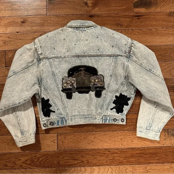 Vintage 1980s Hand Beaded and Embellished Extra Blues Jean Jacket Size M - Picture 13 of 16